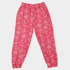 Girls' Pink Jogger Fit Floral Printed Pyjama, रानी (फ्यूशिया), small