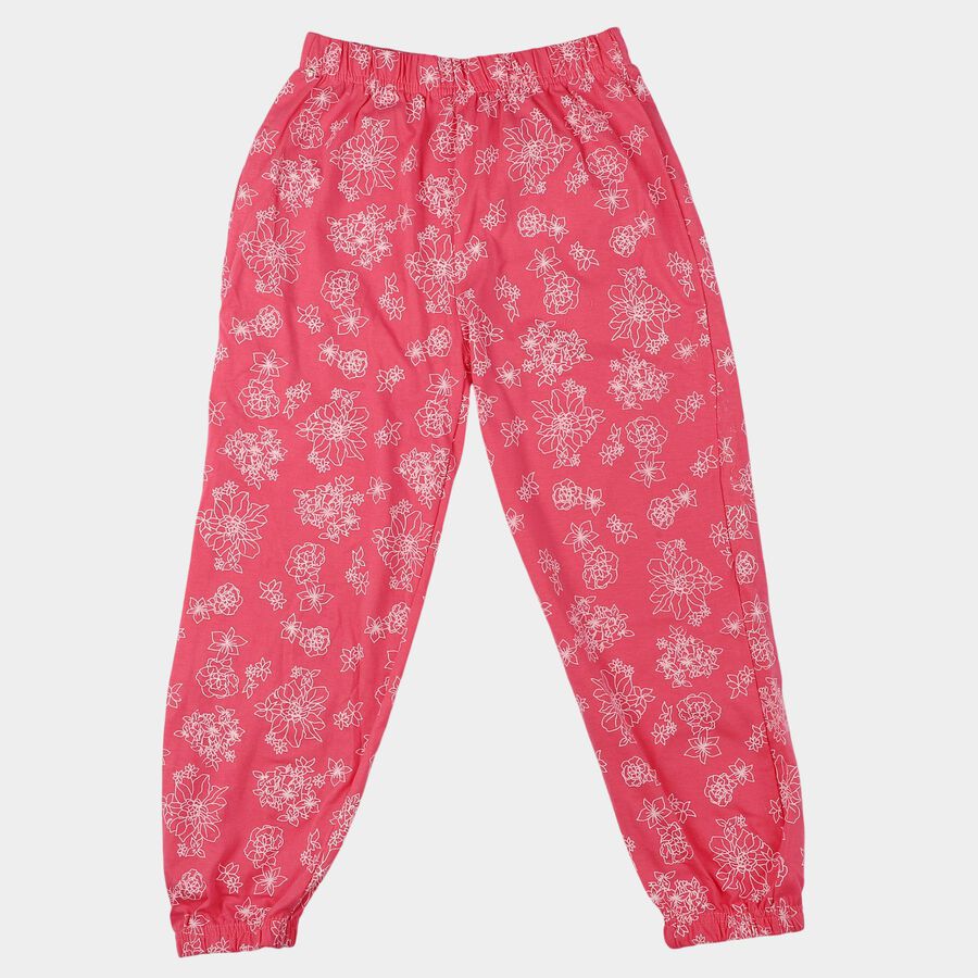 Girls' Pink Jogger Fit Floral Printed Pyjama, रानी (फ्यूशिया), large