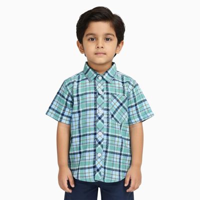 Boys Light Green Cotton Half Sleeve Classic Casual Shirt