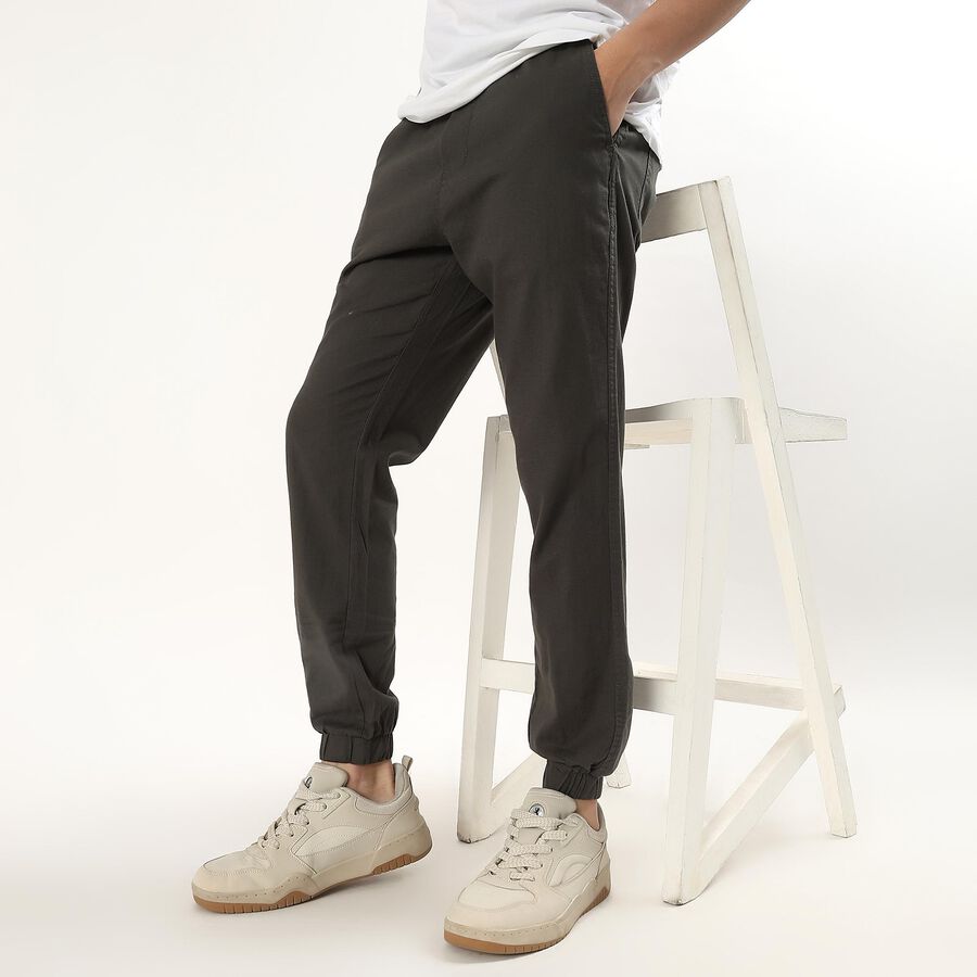 Men's Slim Fit Casual Trousers, गहरा हरा, large