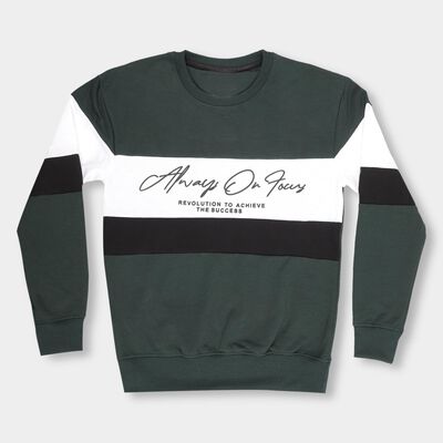 Boys Dark Forest Green Crew Neck Printed Sweatshirt