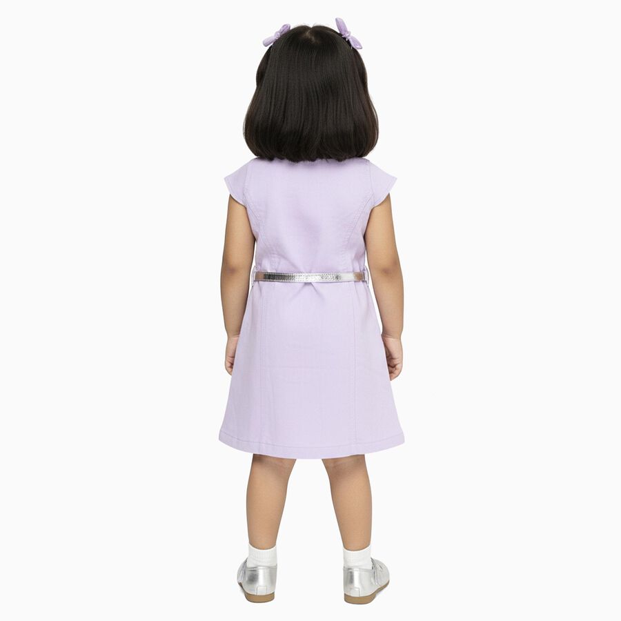 Girls' Lavender Collared A-Line Belted Frock, Purple, large image number null