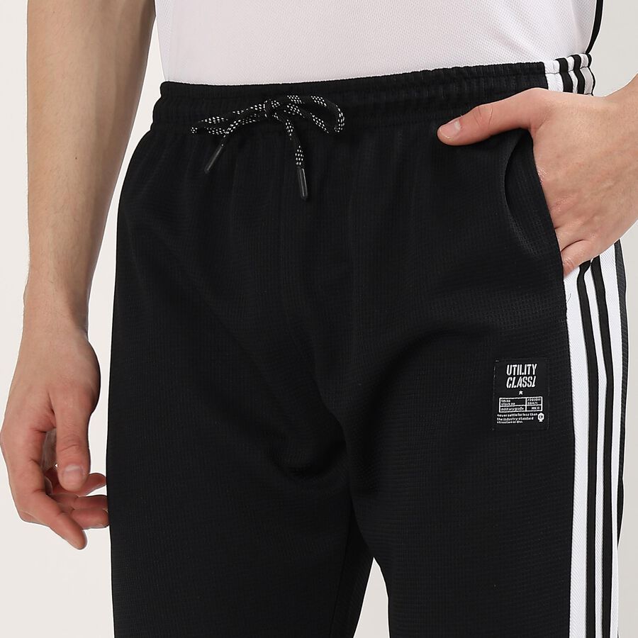 Men's Jet Black Slim Fit Side-Striped Track Pants, Black, large