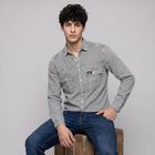 Men's Grey Cotton Spread Collar Casual Shirt, हल्का ग्रे, small