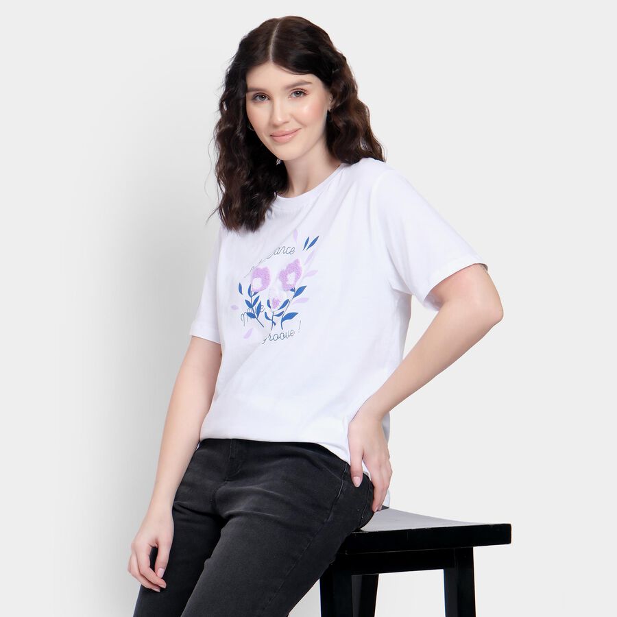 Ladies' 100% Cotton Round Neck T-Shirt , White, large image number null