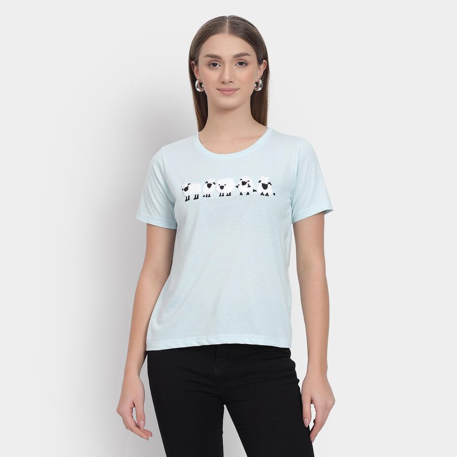 Ladies' Round Neck T-Shirt , नीला, large image number null