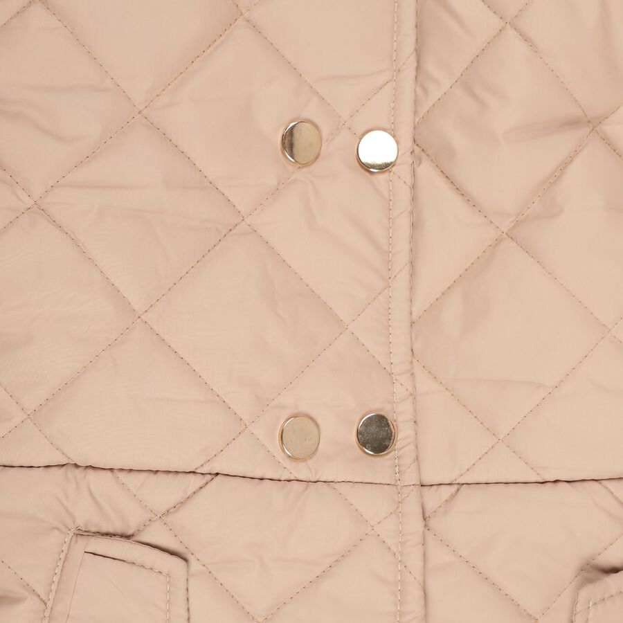 Girls Light Beige Hooded Quilted Jacket, Beige, large image number null