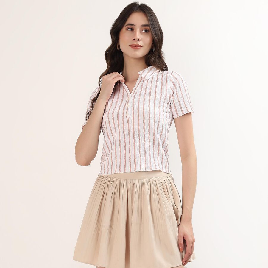 Women's Beige Polo Neck Classic Polo T-Shirt, गहरा पीला, large