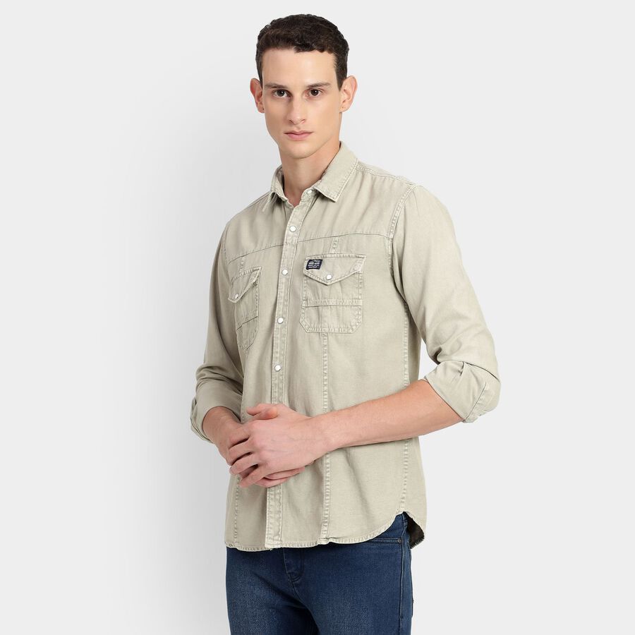 Men's 100% Cotton Casual Shirt, ओलिव, large image number null
