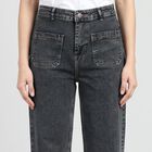 Women's Dark Grey Straight Fit Patch Pocket Jeans, गहरा ग्रे, small
