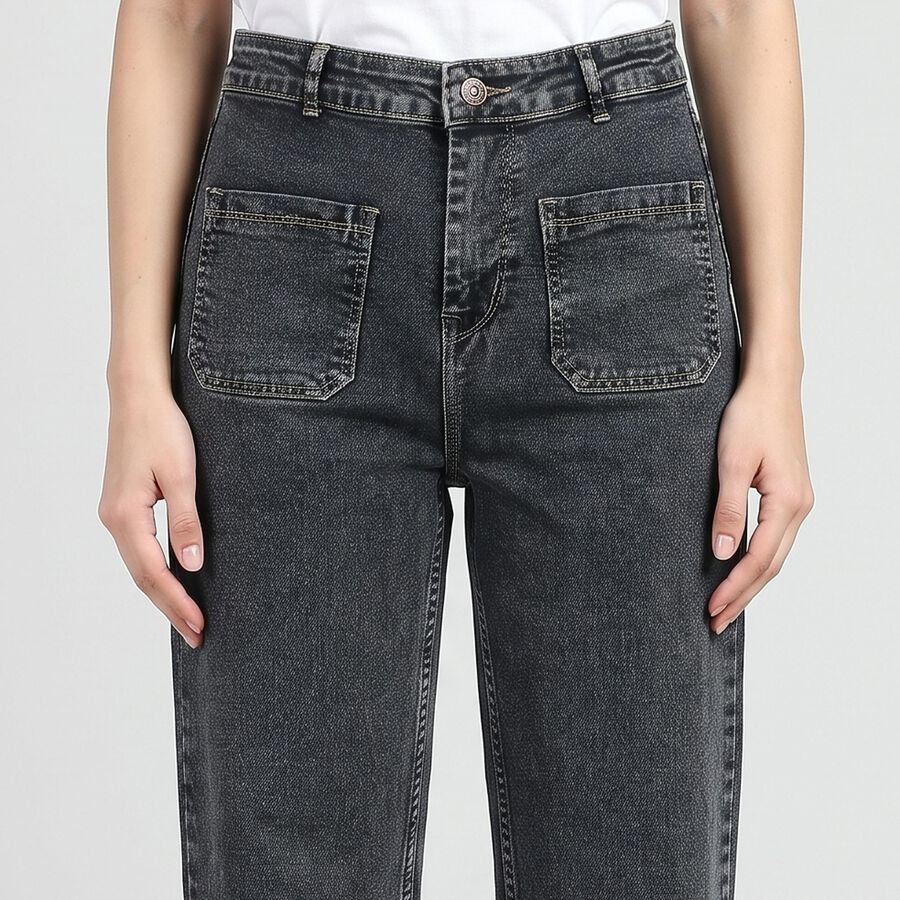 Women's Dark Grey Straight Fit Patch Pocket Jeans, गहरा ग्रे, large