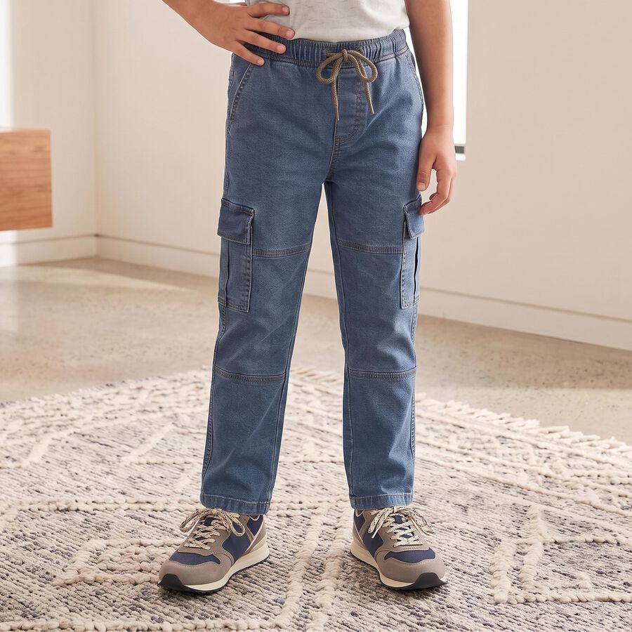 Boys Blue Cargo Fit Utility Jeans, Mid Blue, large