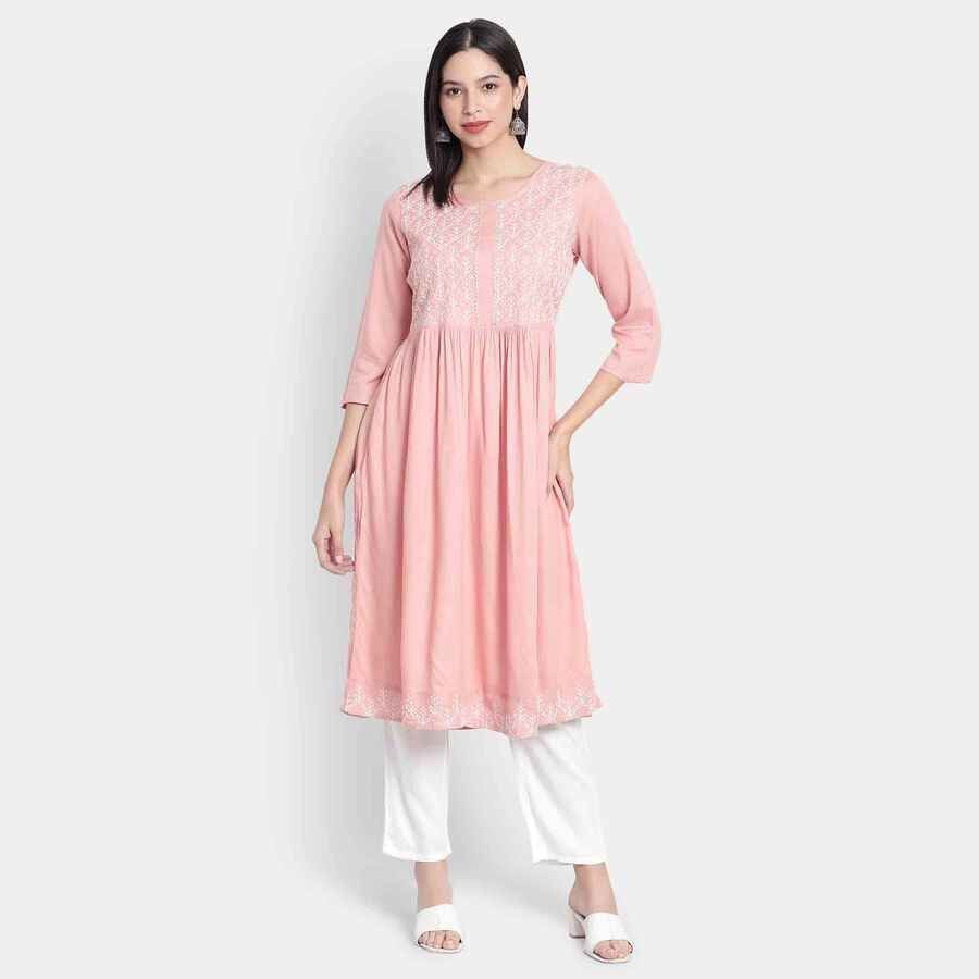 Embroidered 3/4th Sleeve Kurta, Light Pink, large image number null