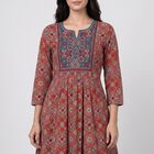 Women's Wine Notch Neck Printed Flared Kurta, Wine, small