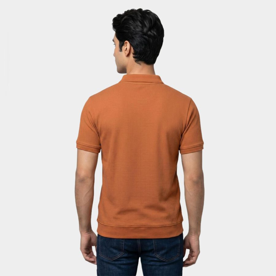 Men's Rust Polo Neck Solid Polo T-Shirt, रस्ट, large