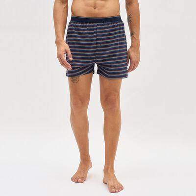 Men's Dark Navy Relaxed Fit Striped Cotton Boxers