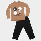 Boys' Brown Crew Neck Graphic Print Baba Suit, Brown, small