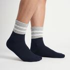 Men's Ankle Length Regular Fit Striped Pack of 3 Socks ( Black, Grey, Navy ), Navy Blue, small