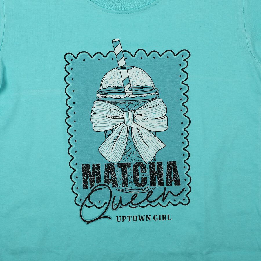 Girls Aqua Round Neck Regular T-Shirt, एक्वा, large