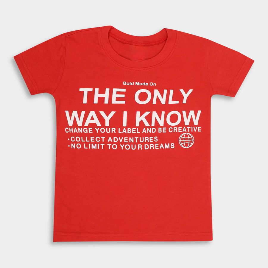 Boys' 100% Cotton Half Sleeves T-Shirt, लाल, large image number null