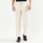 Men's Soft Beige Slim Fit Drawstring Casual Trousers, एक्रू मिश्रित, small image number null