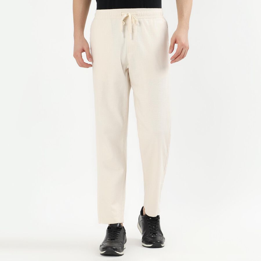 Men's Soft Beige Slim Fit Drawstring Casual Trousers, एक्रू मिश्रित, large image number null