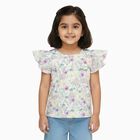 Girls' Off White Round Neck Casual Floral Printed T-Shirt, Off White, small image number null