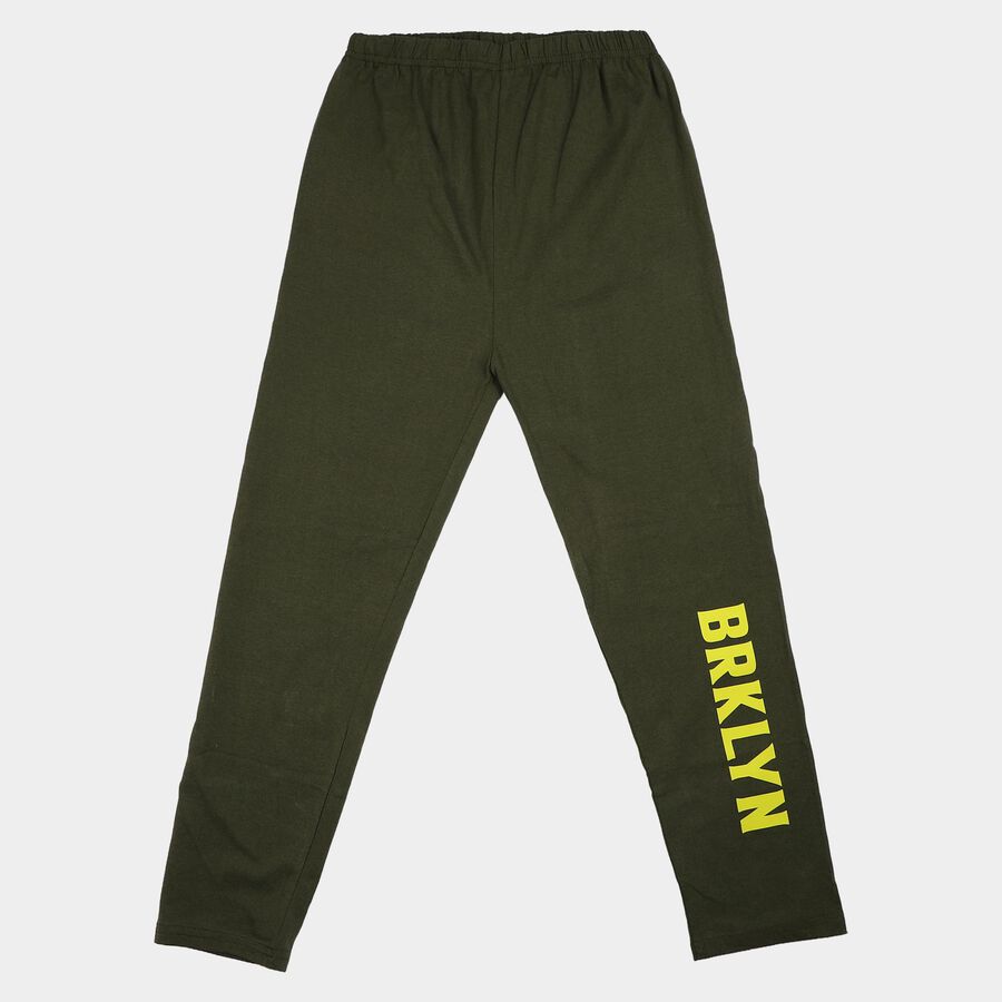 Boys' Olive Green Straight Fit Graphic Printed Pyjama, ओलिव, large