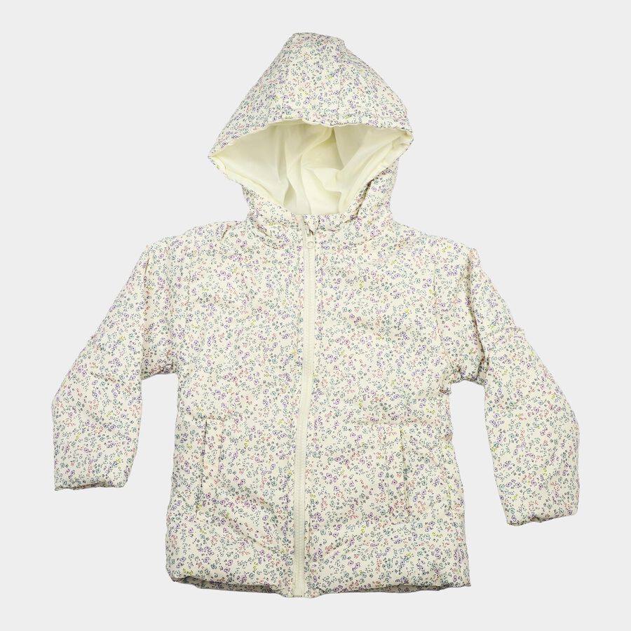 Girls Cream Hooded Puffer Jacket, Off White, large
