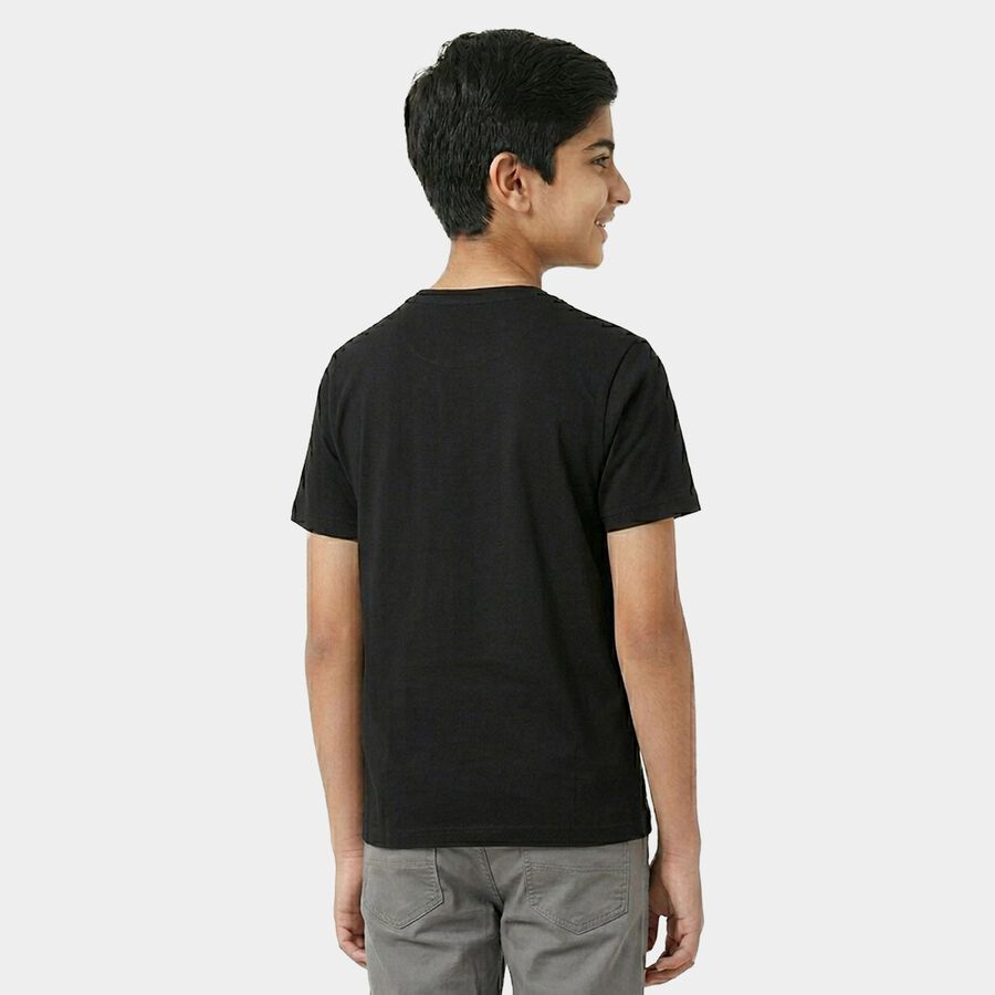 Boys Black Cotton Round Neck Casual Half Sleeve T-Shirt, Black, large