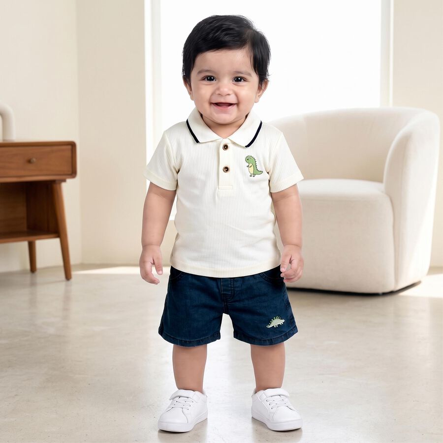 Infants' Cream Polo Neck Graphic Print Baba Suit, Off White, large