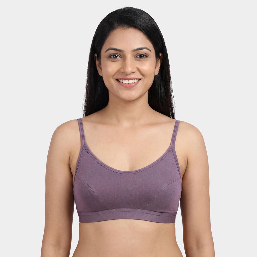 Women's Purple Cotton Blend Scoop Neck Wireless Bra, Purple, large