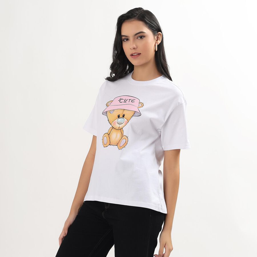 Ladies' 100% Cotton Round Neck T-Shirt , सफ़ेद, large image number null