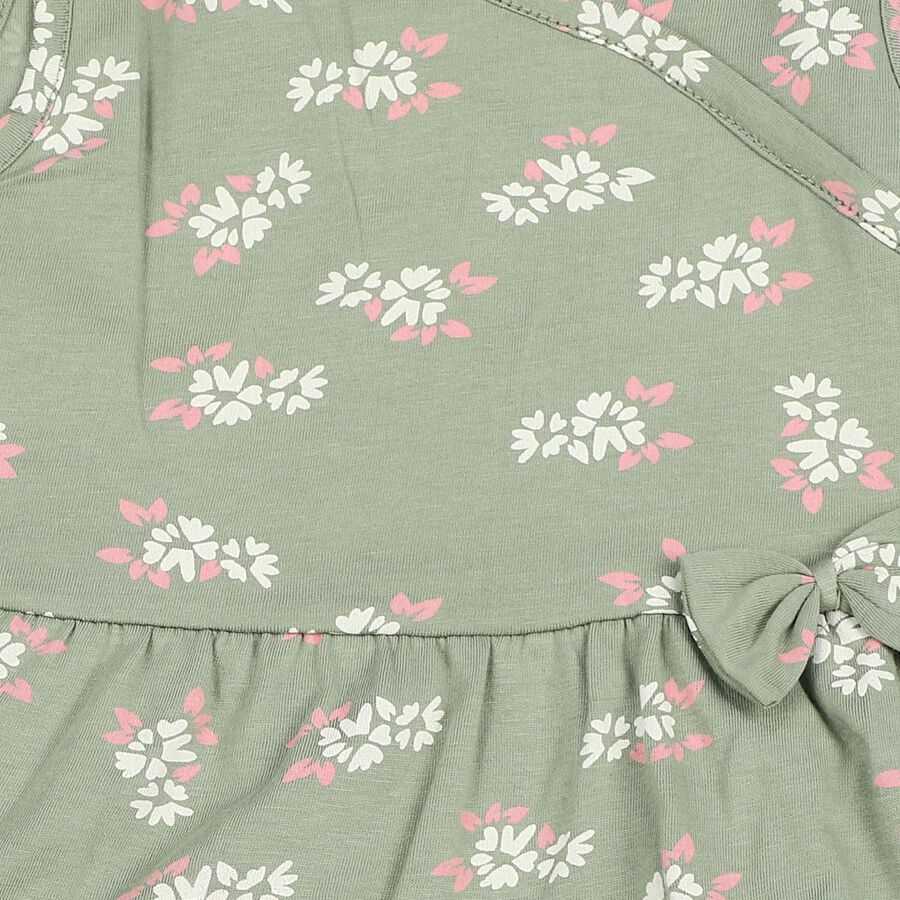 Infants' Green Tiered Floral Printed Frock, हल्का हरा, large