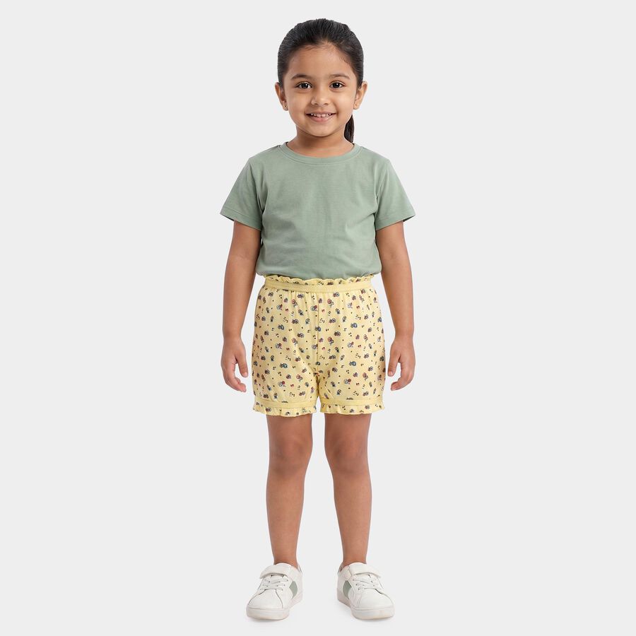 Girls Yellow Regular Fit Floral Printed Bloomer Shorts, Yellow, large