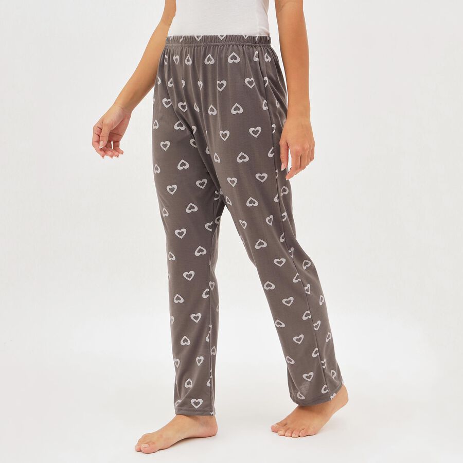 Women's Muted Charcoal Grey Heart Print Elastic Waist Pyjama, गहरा ग्रे, large image number null