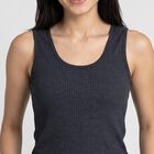 Women's Navy Blue Sleeveless Ribbed Thermal, मध्यम नीला, small