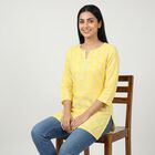 Women's Yellow Notch Neck Floral Printed Kurti, Yellow, small