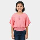 Girls Pink Round Neck Regular T-Shirt, हल्का गुलाबी, small