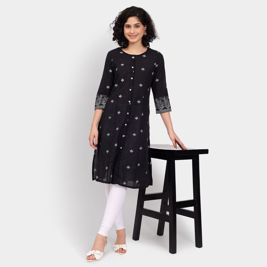 Ladies' 100% Cotton Kurta, काला, large image number null