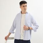 Men's Light Blue and White Cotton Spread Collar Formal Shirt, Dark Blue, small image number null