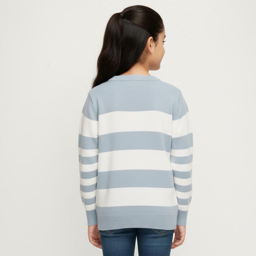 Girls' Light Powder Blue Crew Neck Casual Pullover, Light Blue, large image number null