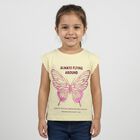 Girls Yellow Cotton Round Neck Regular T-Shirt, पीला, small