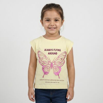 Girls Yellow Cotton Round Neck Regular T-Shirt