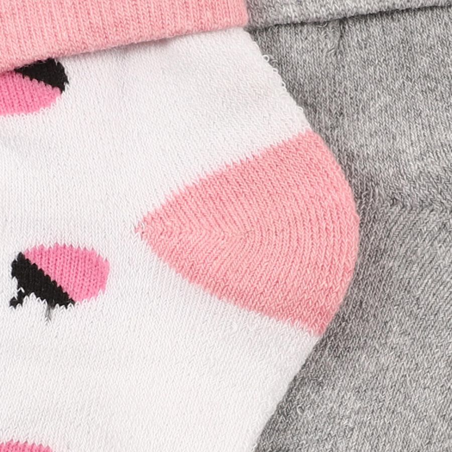 Infants Light Pink and Grey Regular Fit Animal Face and Polka Dot Socks Pack of 2, हल्का ग्रे, large image number null