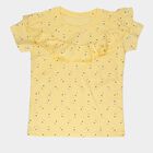 Girls' Yellow Cotton Round Neck Graphic Printed T-Shirt, Yellow, small