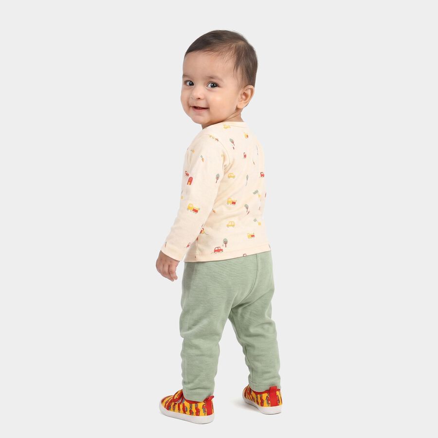 Infants' Light Green Cotton Round Neck Printed Baba Suit, Light Green, large