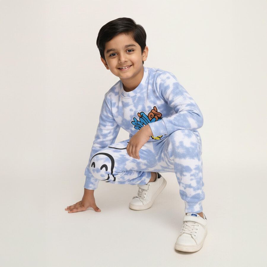 Boys' Light Blue Round Neck Cartoon Printed Baba Suit, हल्का नीला, large image number null