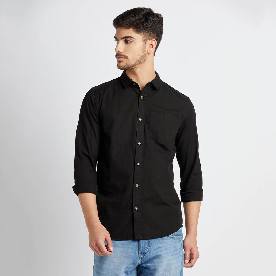 Cotton Solid Casual Shirt, Black, large image number null