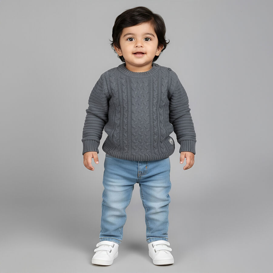 Infants Dark Grey Crew Neck Classic Pullover, Dark Grey, large image number null